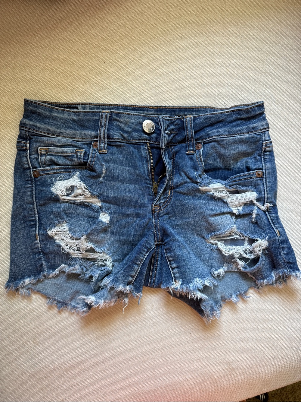 American Eagle Outfitters Distressed Medium Blue Denim Jean Shorts